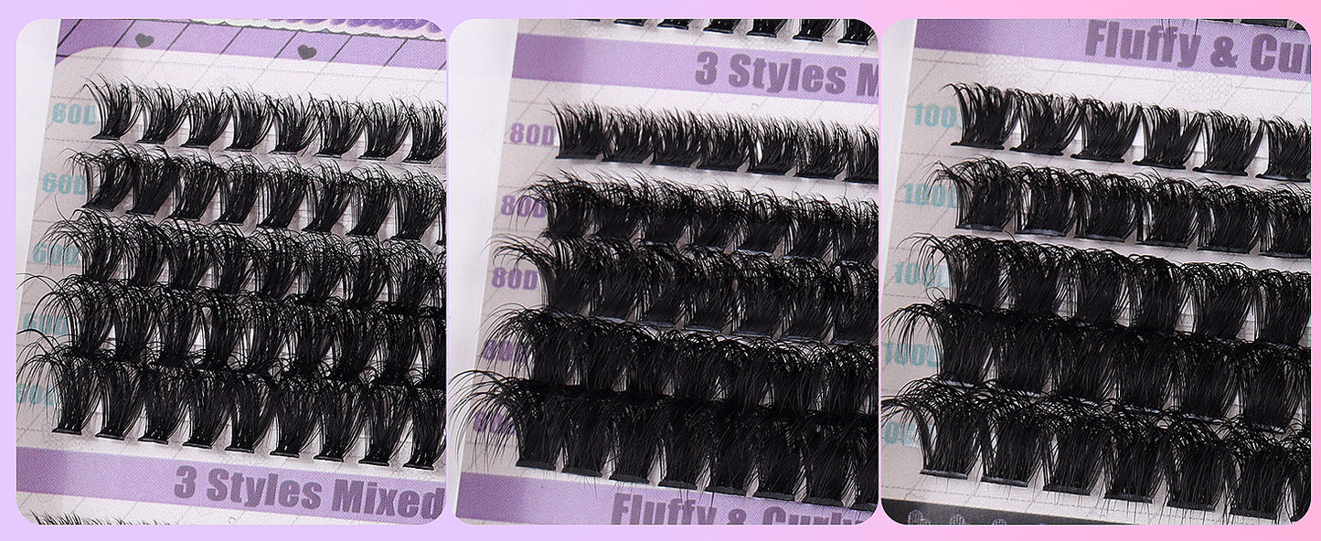 Large Capacity DIY 30 40 50 60 80 D Mix False Individual Lashes Kit Bond and Seal Tweezers Comb Set Wispy Soft Thick Fake Lash