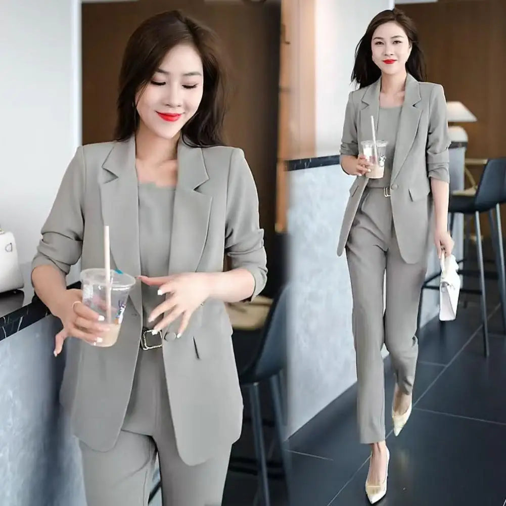 High Waist Pants Set Elegant Women's Business Suit Set with Lapel Cardigan High Waist Pants Vest Formal Office for Professional