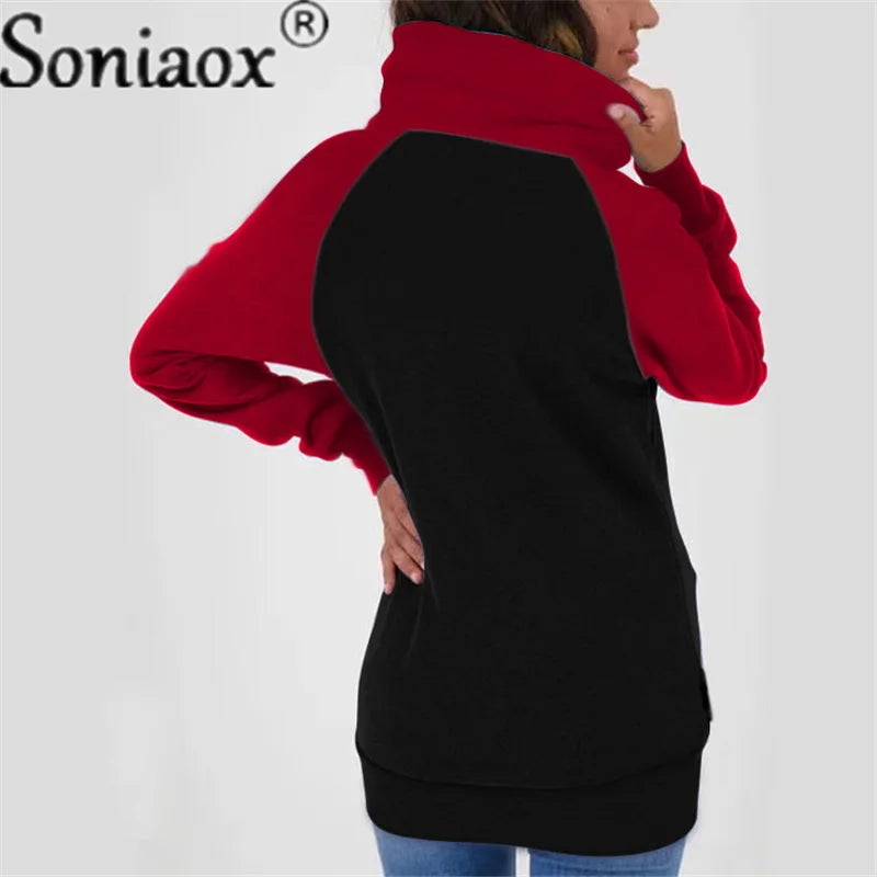 Casual Color Block Sweatshirt Women Zip Up Hoodies Cardigan Long Sleeve Loose Hooded Sweatshirts Coats Jackets Streetwear Tops