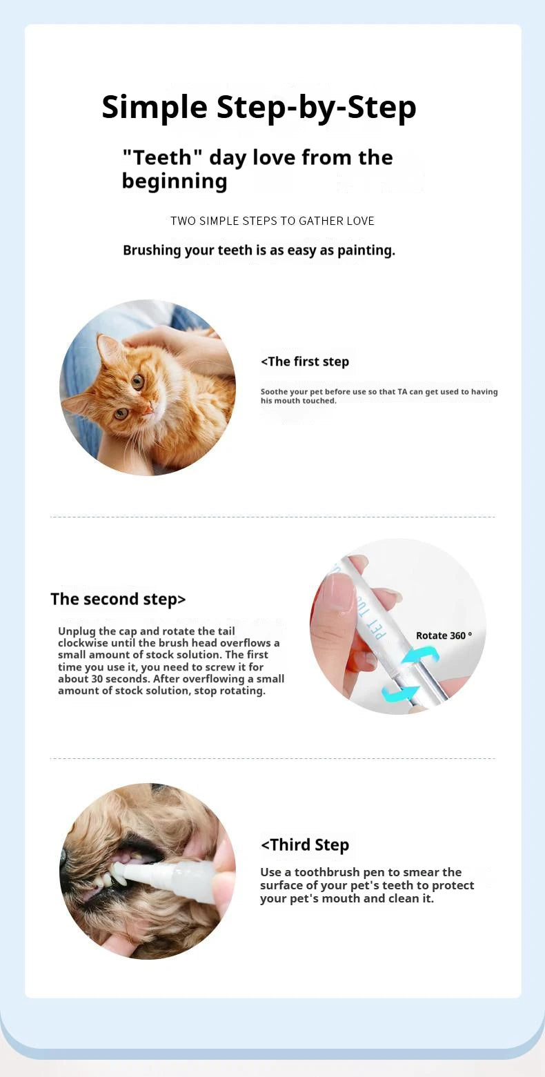 Pet Toothbrush Pen Teeth Cleaning Tool Fresh Breath Pet Toothbrush Toothpaste All-in-One Teeth Cleaning for Dogs and Cats