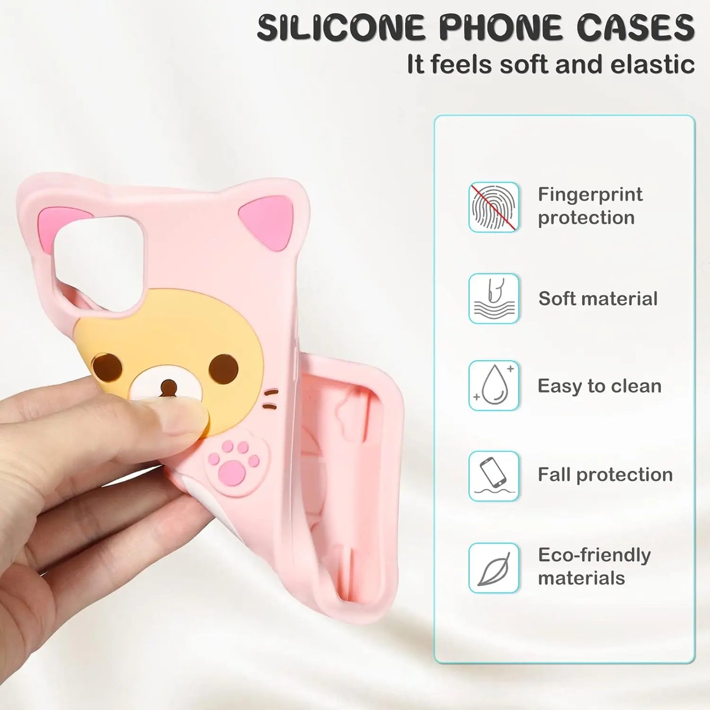 Rilakkuma Cat Bear For iPhone 16 15 14 13 12 11 Pro Max Xs XR 6 7 8 Silicone Soft Cover Case