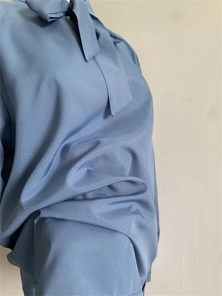 Pullover Blouse Summer Shirts for Women Korean Fashion Office Blouses blusas Autumn Long Sleeve Tie Bow Chiffon Formal Shirts