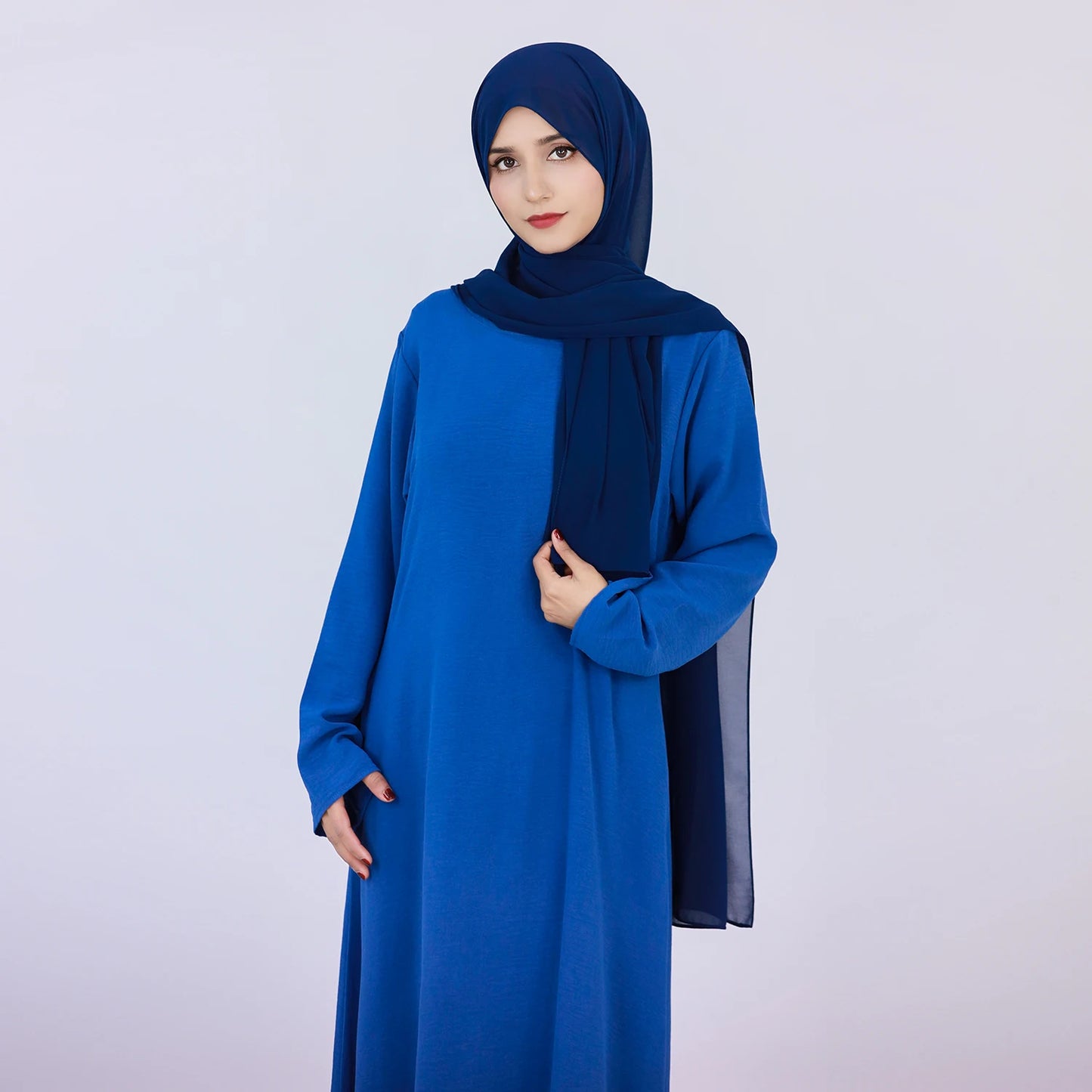 2025 Fashion Simple Muslim Dress Solid Abaya Arab Turkey Dubai Kaftan Modest Long Sleeve Maxi Dress Islamic Clothing LR593