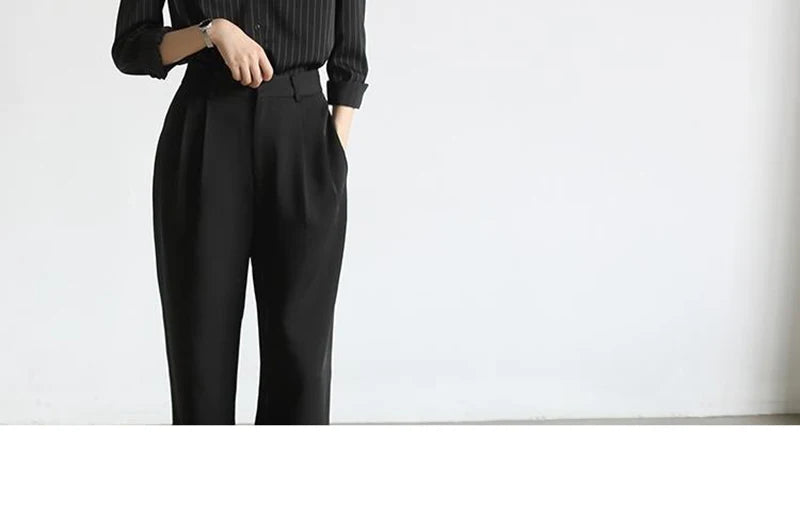 MEXZT Vintage Black Striped Shirts Women Office Long Sleeve Loose Casual Blouses Lady Korean Fashion Elegant Chic All Match Tops