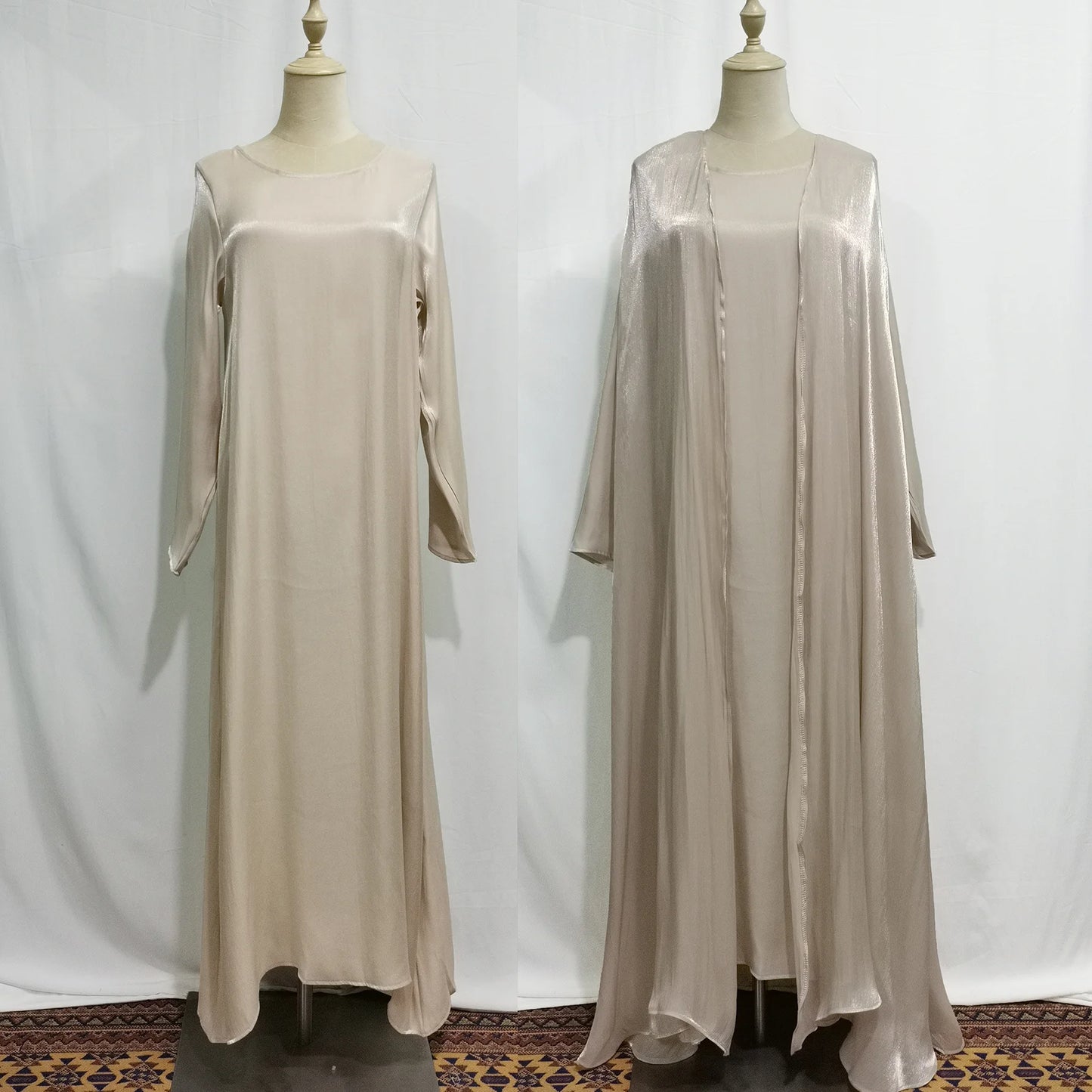 Eid Muslim Dress Two Pieces Women Cardigan Robe Suit Dresses Jalabiya Ramadan Morocco Abayas Dubai Islam Vestidos Modest Kaftan