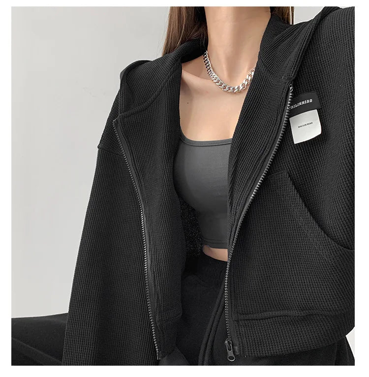 Harajuku Women Sweatshirts Korean Fashion Sportswear Female Zip Up Hoodies Vintage Streetwear Basic Casual Cropped Top Autumn