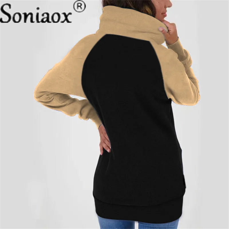 Casual Color Block Sweatshirt Women Zip Up Hoodies Cardigan Long Sleeve Loose Hooded Sweatshirts Coats Jackets Streetwear Tops