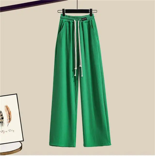 2023 Summer New Wide Free Casual Wide Leg Trousers White Shirt Wave Bra Vest Three Piece Elegant Women's Pants Set Tracksuit