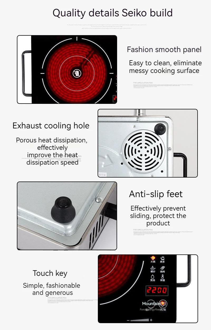 Household Electric Ceramic Stove Touch-type Commercial High-power 2200W Induction Cooker Light Wave Hot Pot Does Not Pick Pot