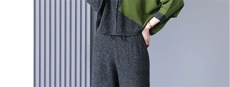 Self Made Knitted Two-piece Set for Women's 2024 Spring Clothing Set Socialite Temperament Wide Leg Pants Sweater Set Commuting