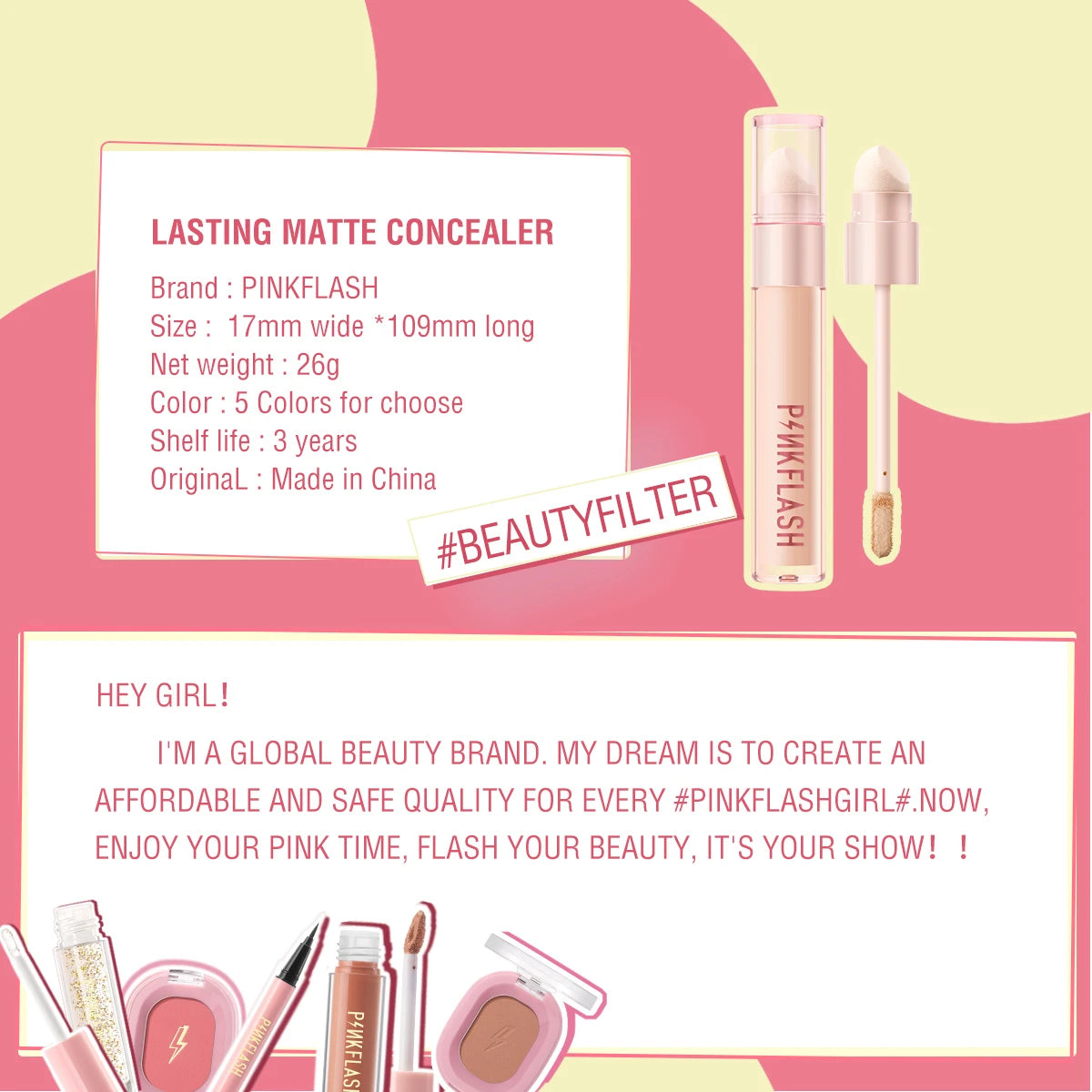 PINKFLASH Flawless Liquid Concealer Pen Waterproof Full Coverage Breathable Matte Liquid Face Foundation Makeup Women Cosmetics