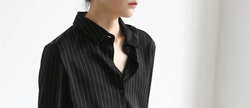 MEXZT Vintage Black Striped Shirts Women Office Long Sleeve Loose Casual Blouses Lady Korean Fashion Elegant Chic All Match Tops
