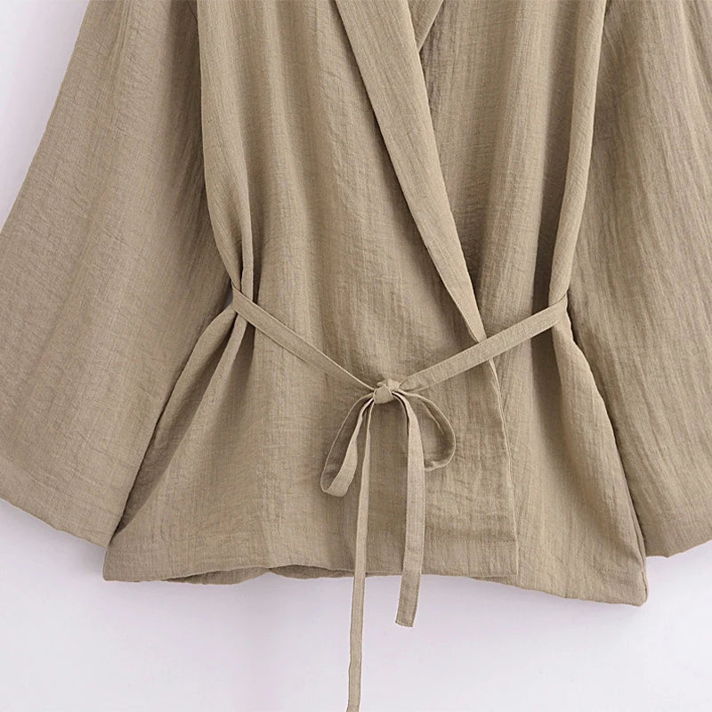 Vintage Lace Up Pants Sets Women Loose Lapel Long Sleeve Shirts Wide Leg Trouser 2024 Spring Summer Women's 2-piece Pant Set New