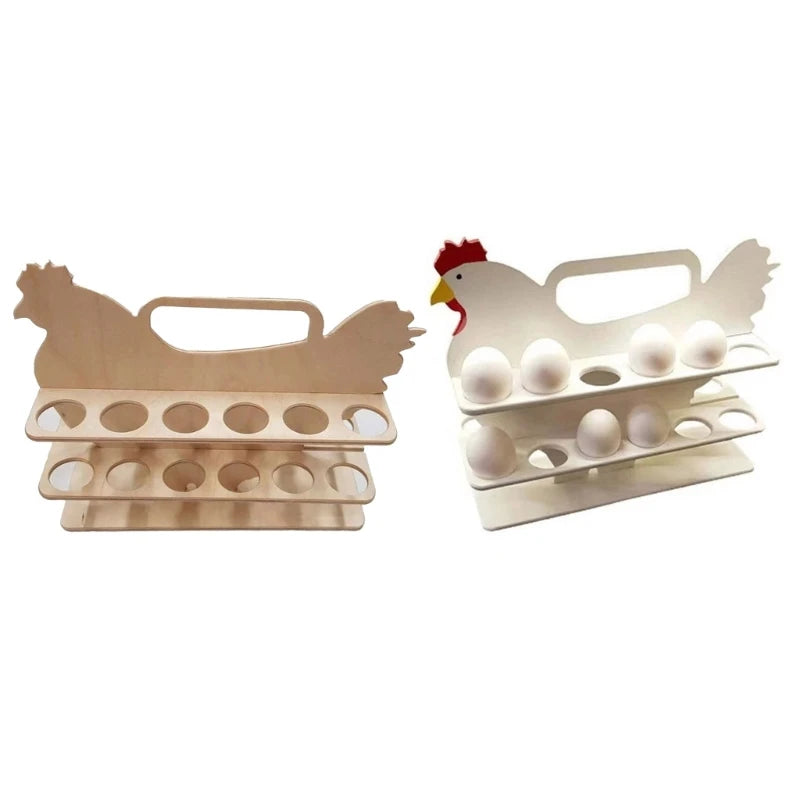 H55A Chicken Shaped Stand Wooden Eggs Storage Shelf Convenient Eggs Dispenser Easy to Clean Eggs Kitchenwares
