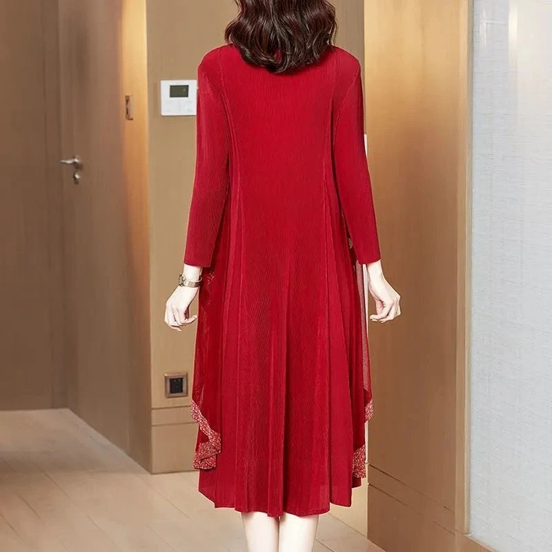 2023 Autumn New Vintage High End Elegant Dress Casual Western Style Large Size Loose Fake Two Pieces Shawl Dress Long Vestidos