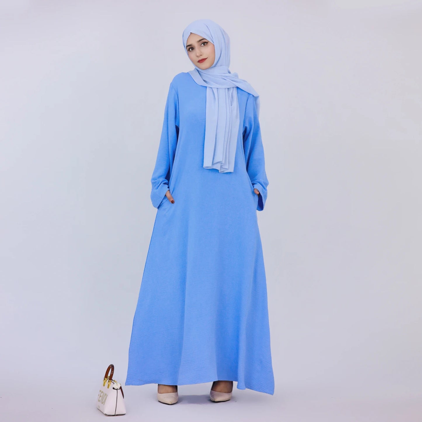 2025 Fashion Simple Muslim Dress Solid Abaya Arab Turkey Dubai Kaftan Modest Long Sleeve Maxi Dress Islamic Clothing LR593