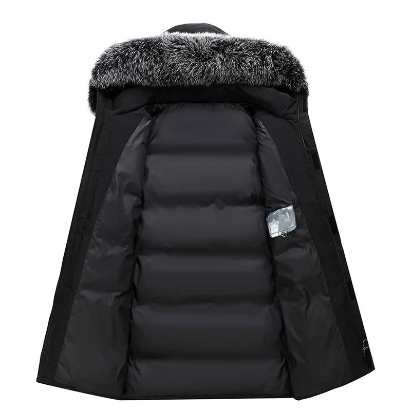 2023 Autumn Winter Men Windproof Down Jacket Coats Mens Warm White Duck Down Hooded Jacket Parkas Multi Pockets Overcoat Male