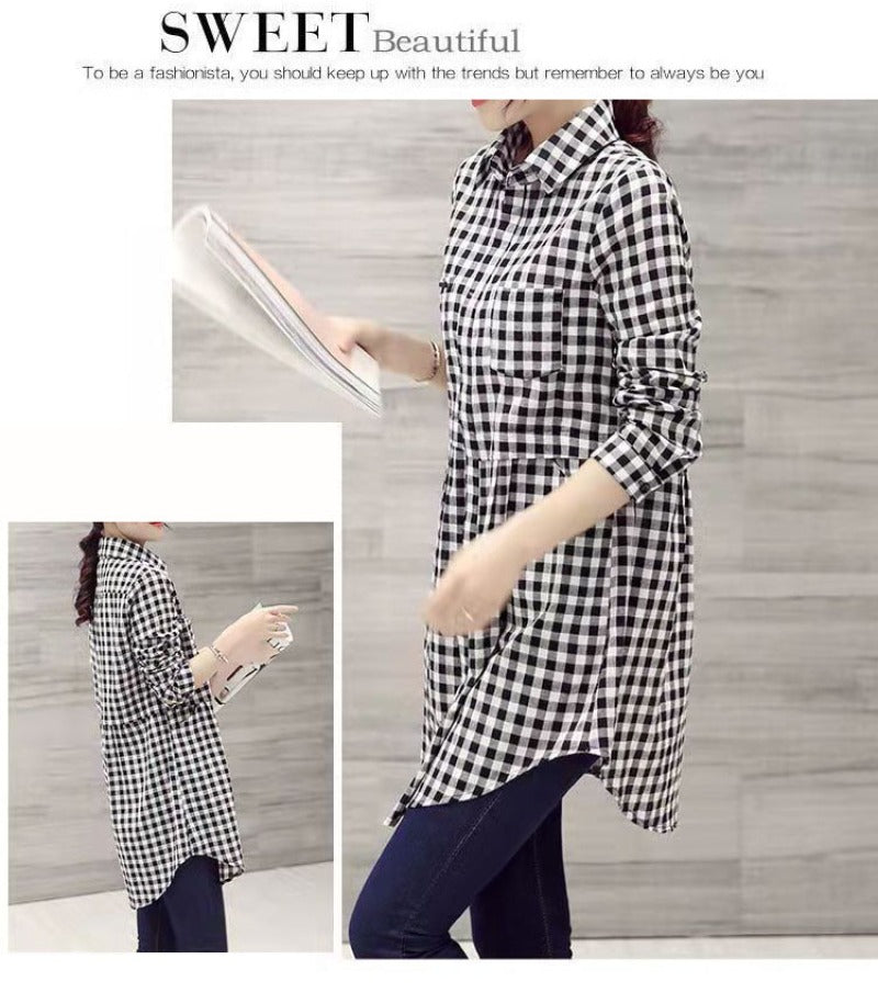 All-match Button Solid Midi Autumn Blouse for Female 2023 Korean Fashion Spliced Shirt Loose Long Sleeve Winter Polo-Neck Shirt