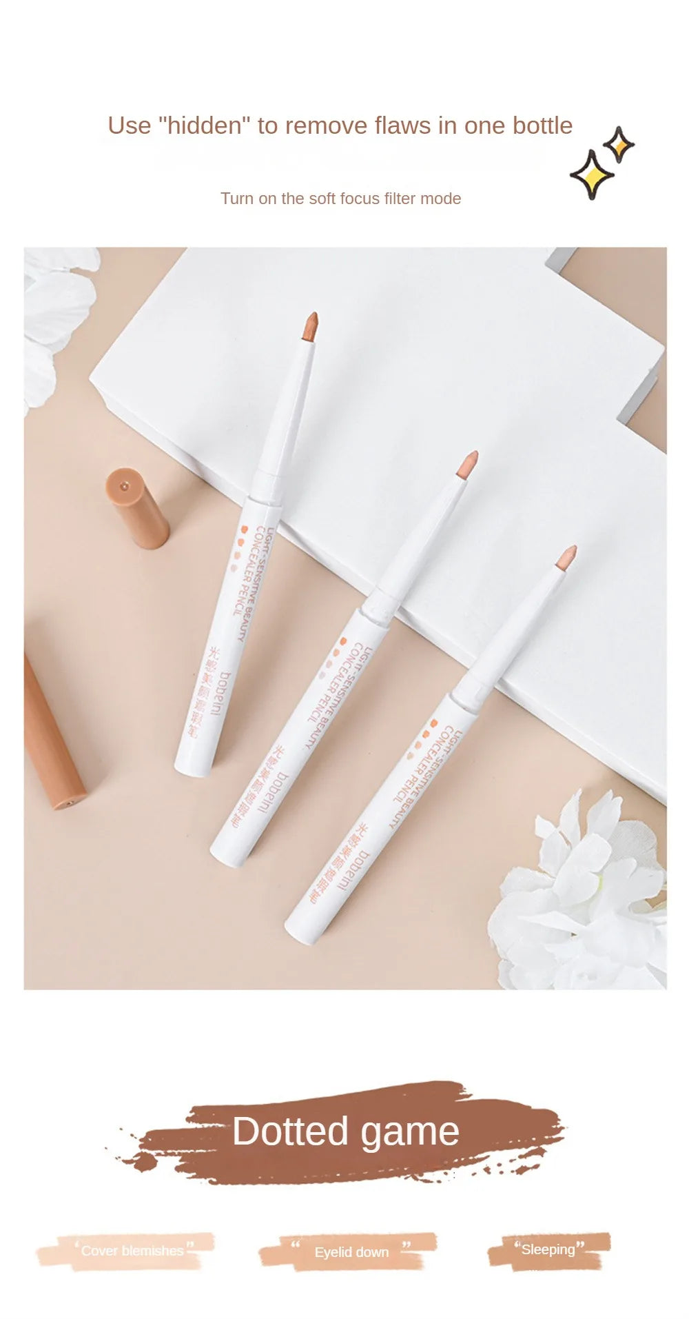 Concealer Eyebrow Pen Stick Natural Moisturizing Concealer Pencil Cover Spot Dark Circles Invisible Pores Waterproof Face Makeup