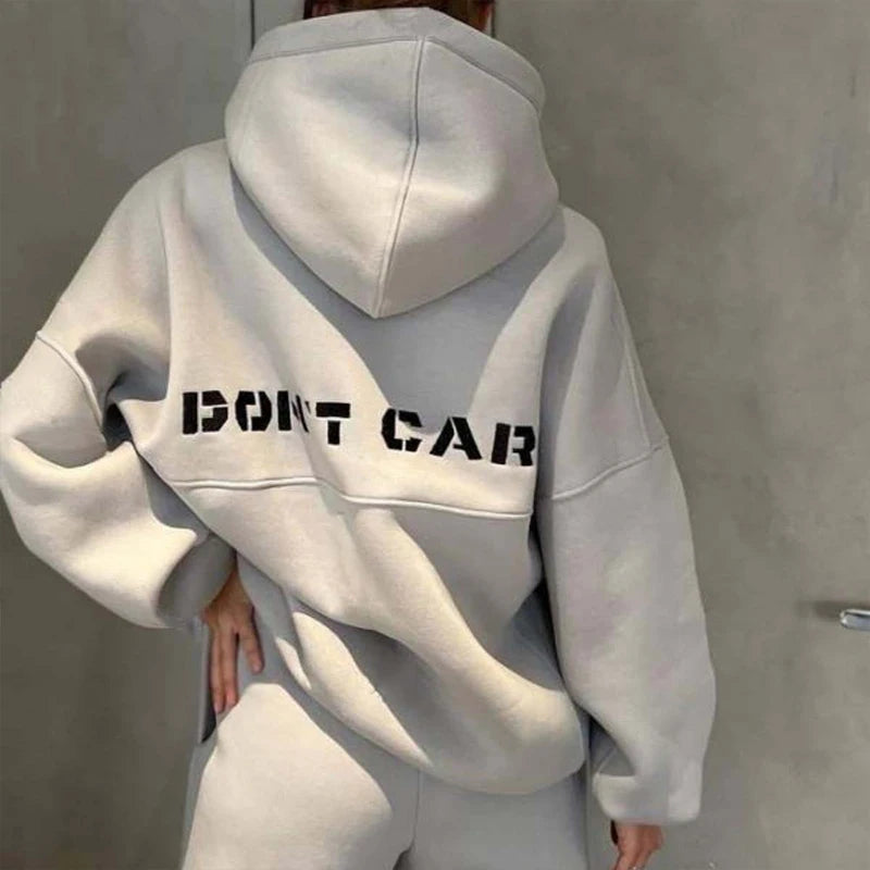 2024 New Women's Casual Fashion Print Suit Solid Color Thickened Warm Hooded Top Elastic Sports Pants Female's Two Piece Set