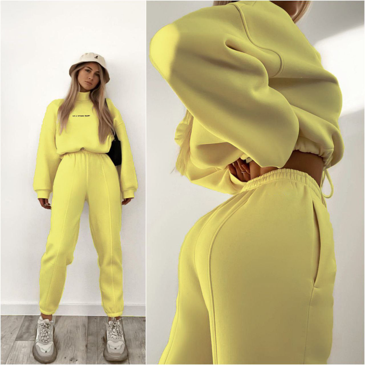 2023 Spring Autumn New Printed Loose Sports Suit Women Turtleneck Long Sleeve Sweatshirt Drawstring High Waist Pencil Pants Suit