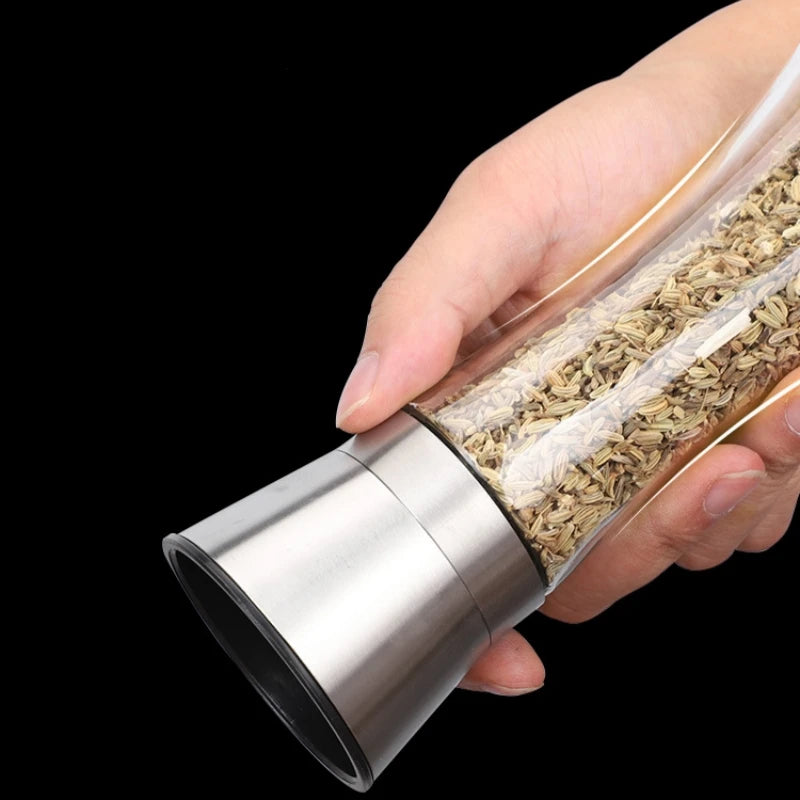 180/200ML Black Pepper Grinder with Stainless Steel Mill Manual Spice Glass Salt and Pepper Grinder Machine for Household