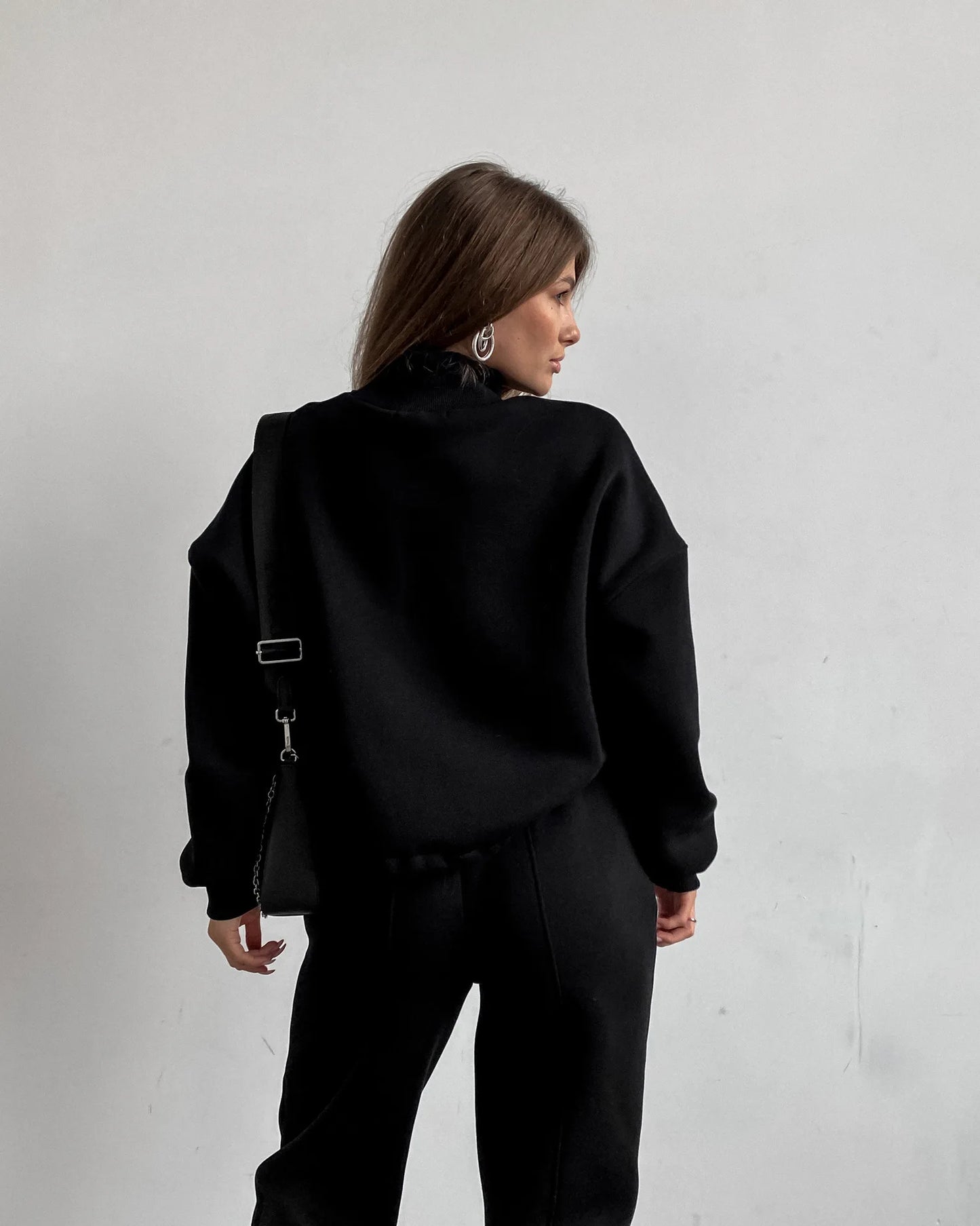 2023 Spring Autumn New Printed Loose Sports Suit Women Turtleneck Long Sleeve Sweatshirt Drawstring High Waist Pencil Pants Suit