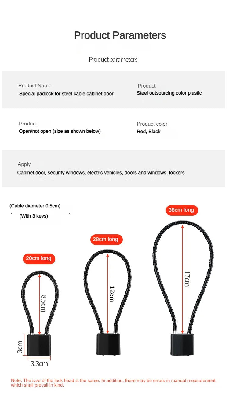 20/28/38cm Safety Anti-Theft Portable Hardened Outdoor Plastic Steel Cable Shot Padlock key Length Gun trigger Lock locker lcoks