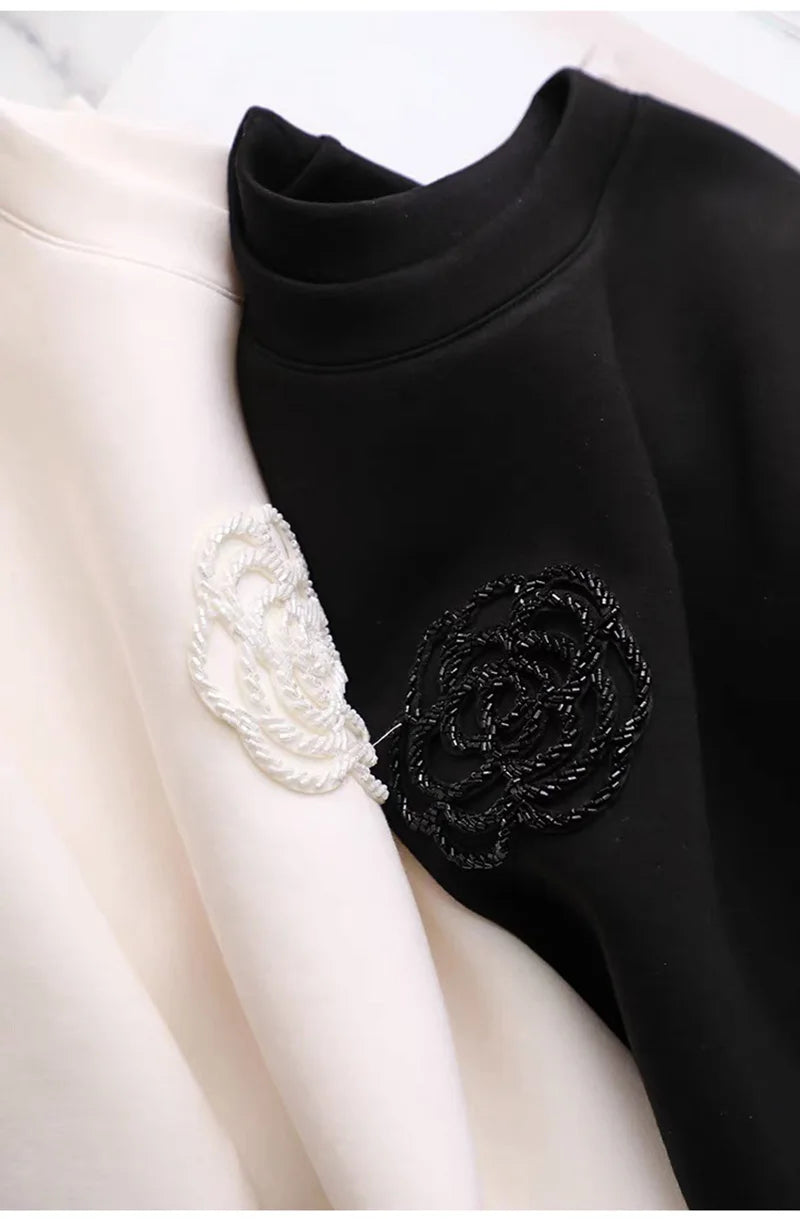 S-XXL Korean Fashion Black White Pullover O Neck Sweatshirt Patchwork Top Fall Winter Long Sleeve Kawaii Pulls Streetwear Casual