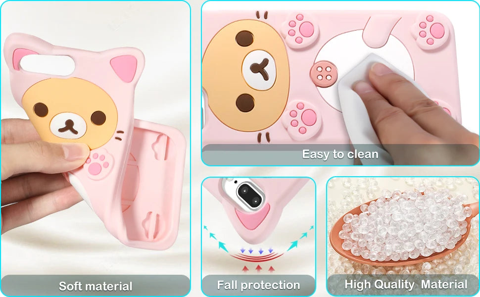 Rilakkuma Cat Bear For iPhone 16 15 14 13 12 11 Pro Max Xs XR 6 7 8 Silicone Soft Cover Case