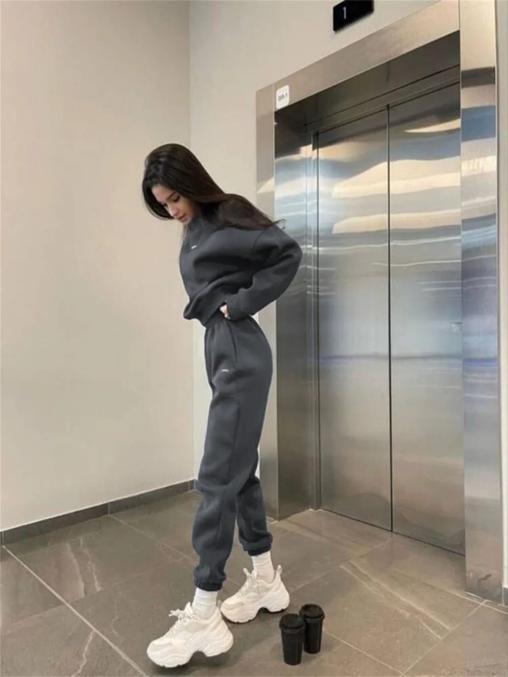 Autumn Hoodie Two Piece Sets Casual Long Sleeve Sweatshirts and Trousers Fleece Warm Two Piece Sets Lady Suit Women's Tracksuit
