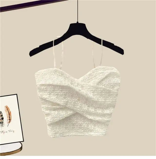 2023 Summer New Wide Free Casual Wide Leg Trousers White Shirt Wave Bra Vest Three Piece Elegant Women's Pants Set Tracksuit