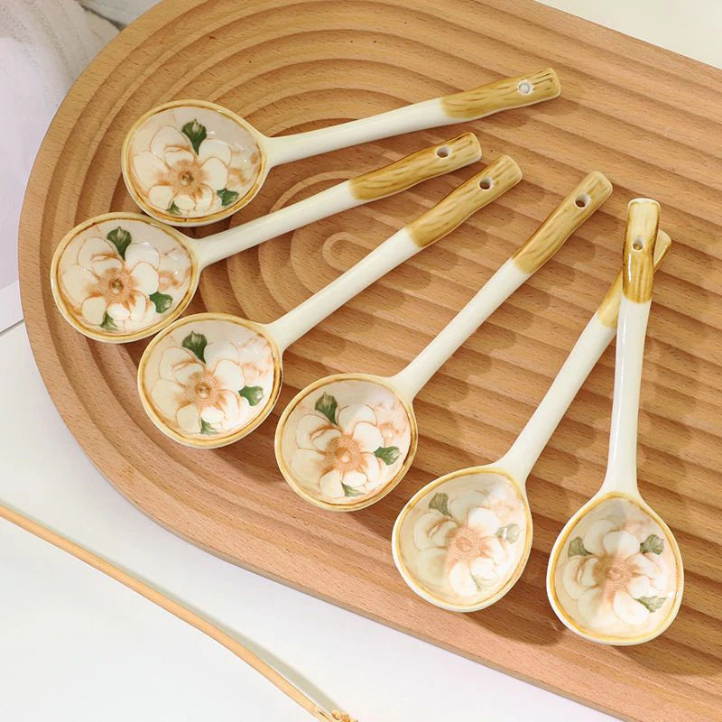 1PCS Ceramic Soup Spoon Cereal Spoon Cute Household Tableware Painted Coffee Spoon Jam Spoon Gift Dessert Scoop Kitchenware