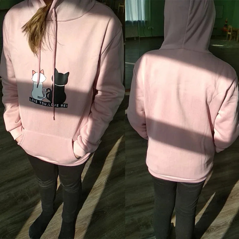 2022 Streetwear Hoodies Women Sweatshirt Autumn Spring Long Sleeve Harajuku Cute Cat Print Female Casual Pullover sudadera mujer