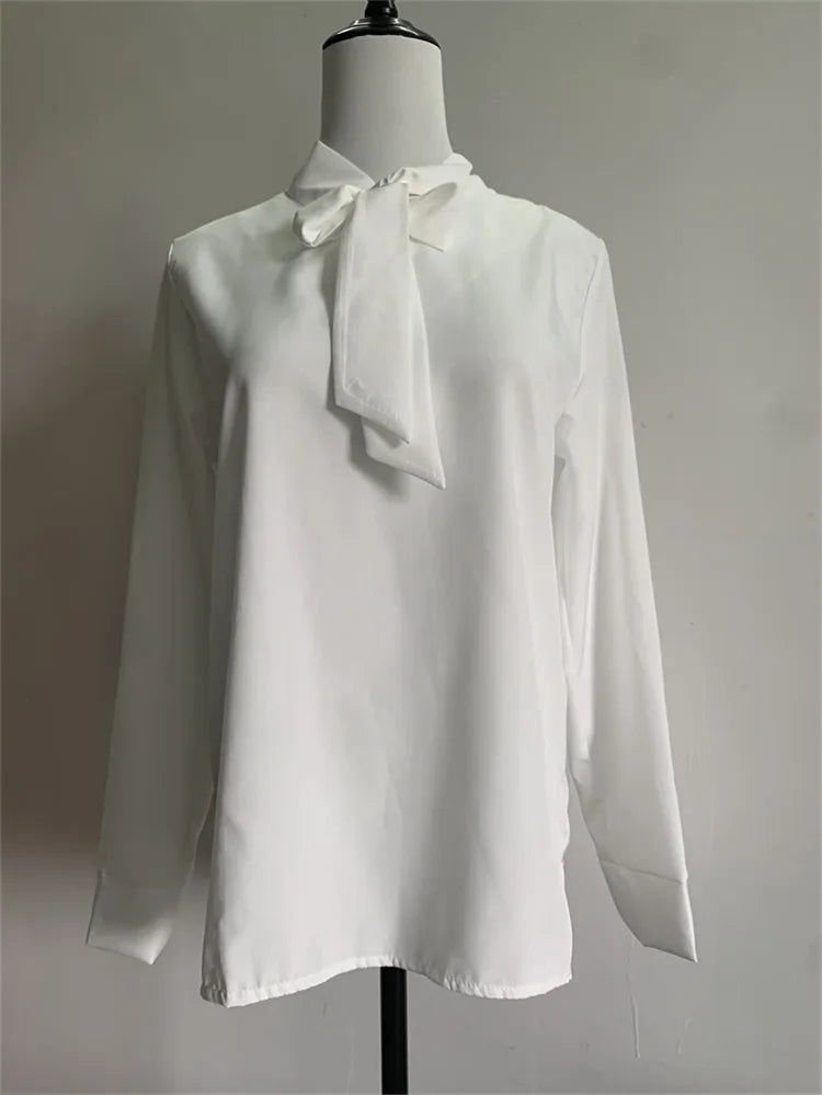 Pullover Blouse Summer Shirts for Women Korean Fashion Office Blouses blusas Autumn Long Sleeve Tie Bow Chiffon Formal Shirts