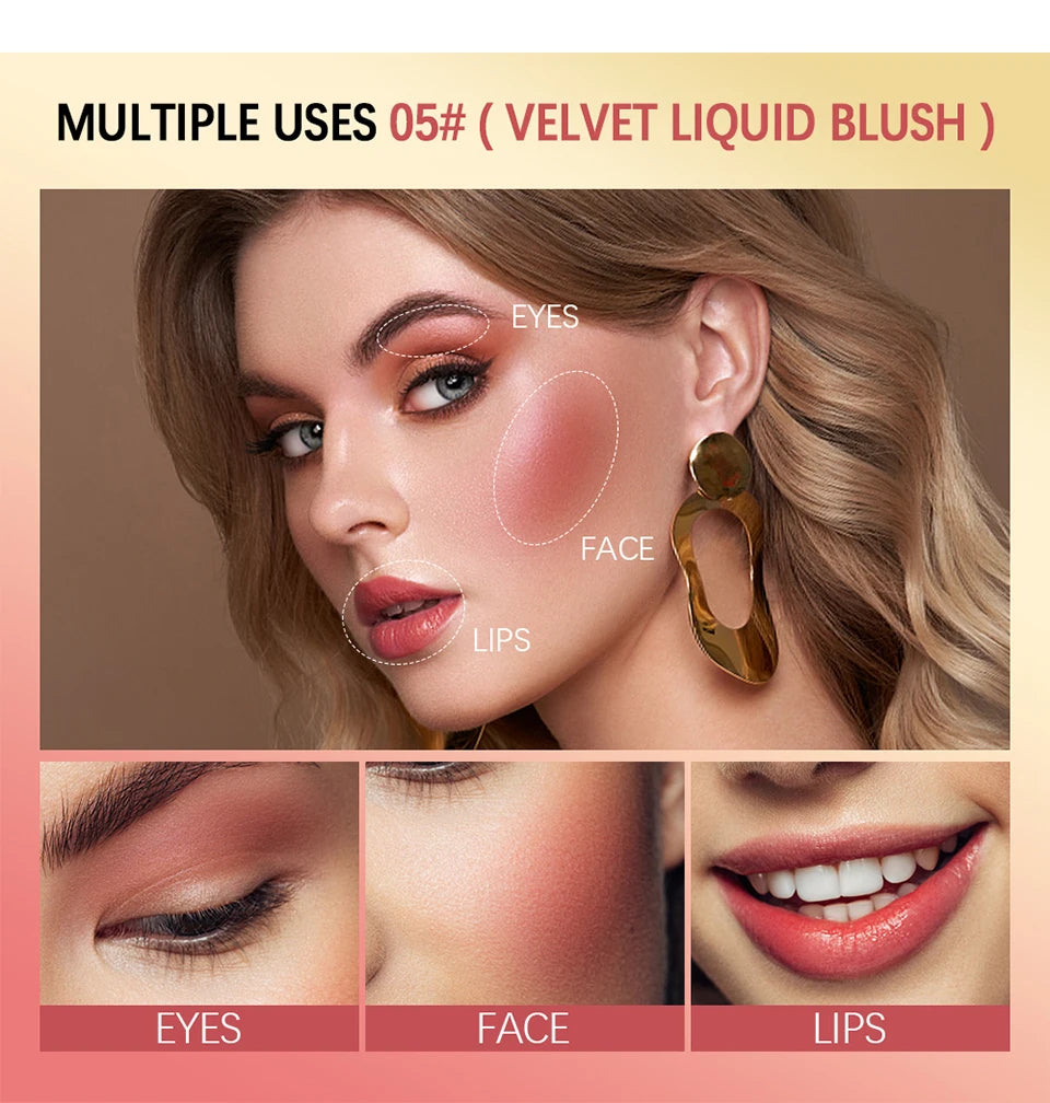 7.5ml Matte Liquid Blush Velvet Blusher Orange Peach Face Pigment Lasting Beauty Natural Cheek Tint Cream Waterproof Blush