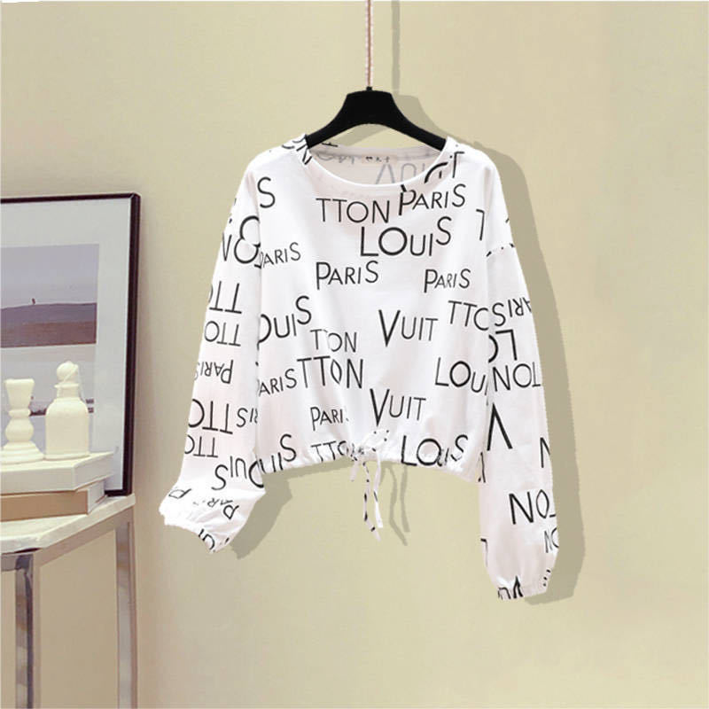 Autumn New Letter Print Lace Up T-shirt High Waist and Wide Leg Jeans Two-piece Set Elegant Women's Pants Set Female Tracksuit