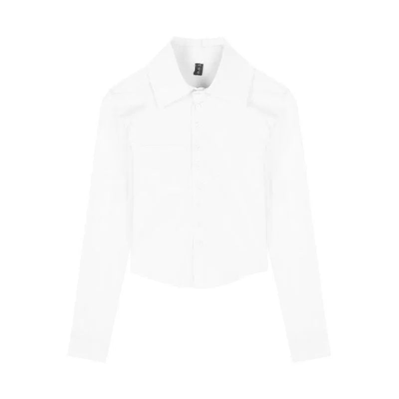 Xpqbb White Shirts Women Korean Style Buttons Folds Slim Fit Crop Tops Female All-Match Daily Design Office Long Sleeve Blouses