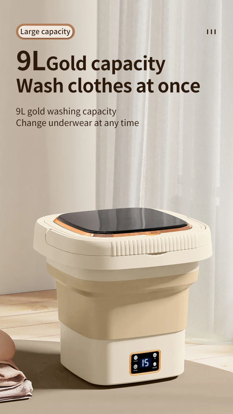 Folding washing machine 9L large capacity portable mini small washing machine underwear socks retractable automatic washing
