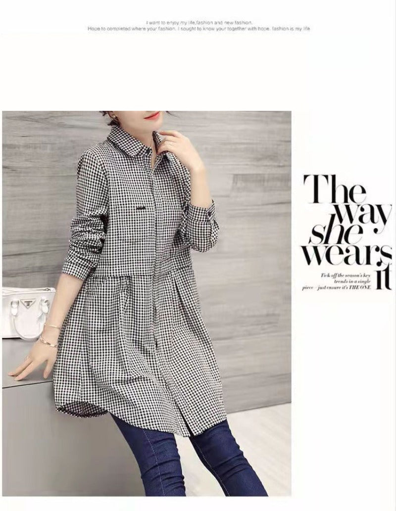 All-match Button Solid Midi Autumn Blouse for Female 2023 Korean Fashion Spliced Shirt Loose Long Sleeve Winter Polo-Neck Shirt