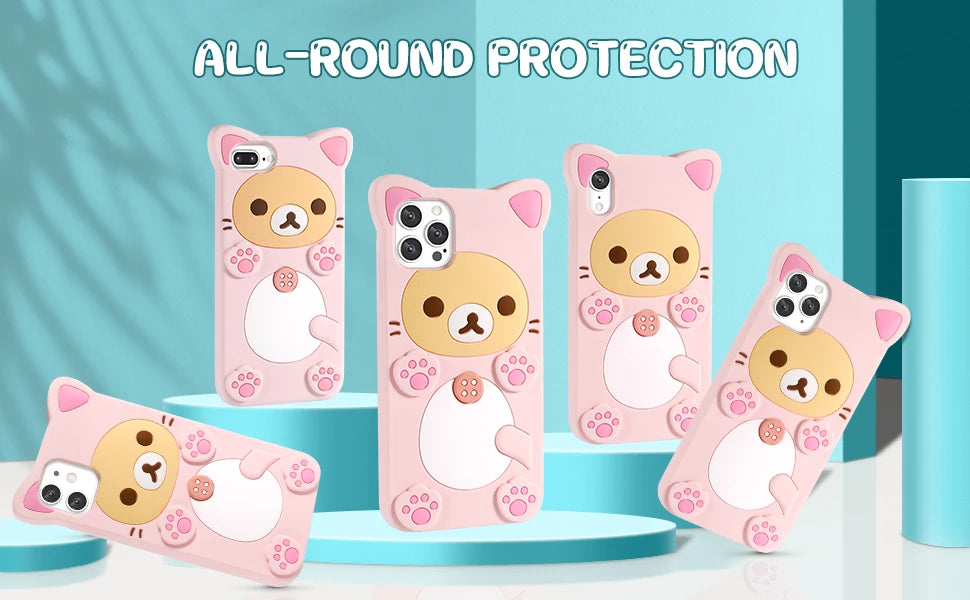 Rilakkuma Cat Bear For iPhone 16 15 14 13 12 11 Pro Max Xs XR 6 7 8 Silicone Soft Cover Case
