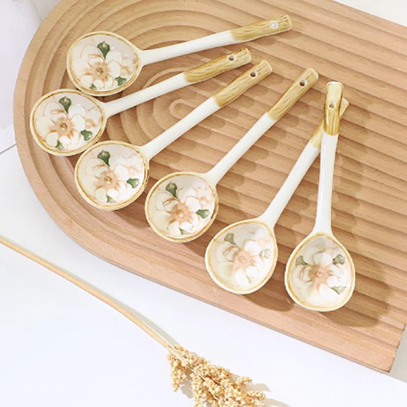 1PCS Ceramic Soup Spoon Cereal Spoon Cute Household Tableware Painted Coffee Spoon Jam Spoon Gift Dessert Scoop Kitchenware