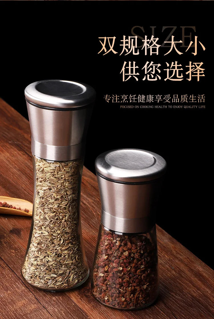 180/200ML Black Pepper Grinder with Stainless Steel Mill Manual Spice Glass Salt and Pepper Grinder Machine for Household
