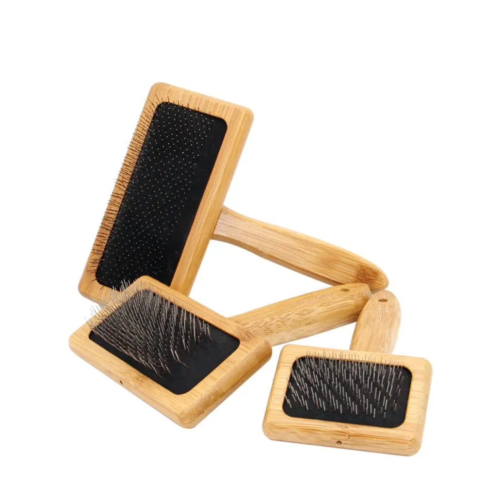 Natural Bamboo Handle Comb and Stainless Steel Hair Brush Dogs Cats Pets Accessories Tools Open Knot Pet Combs Durable Dense
