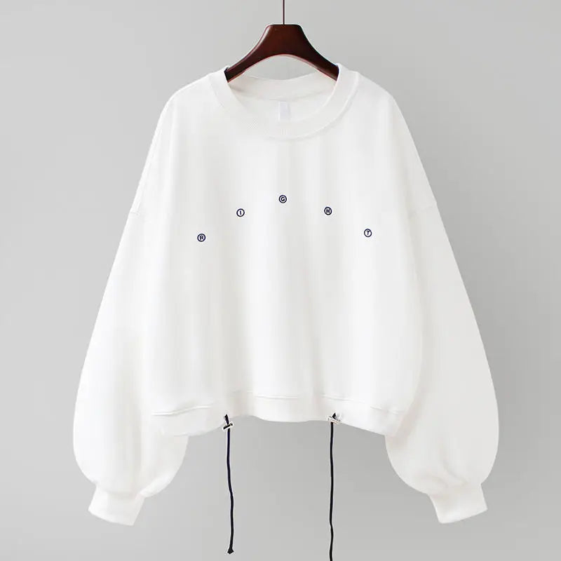 Y2k Sweatshirt For Women Short Embroidery Spring Autumn New Loose Korean Fashion Long Sleeve Drawstring Pullover Top Woman