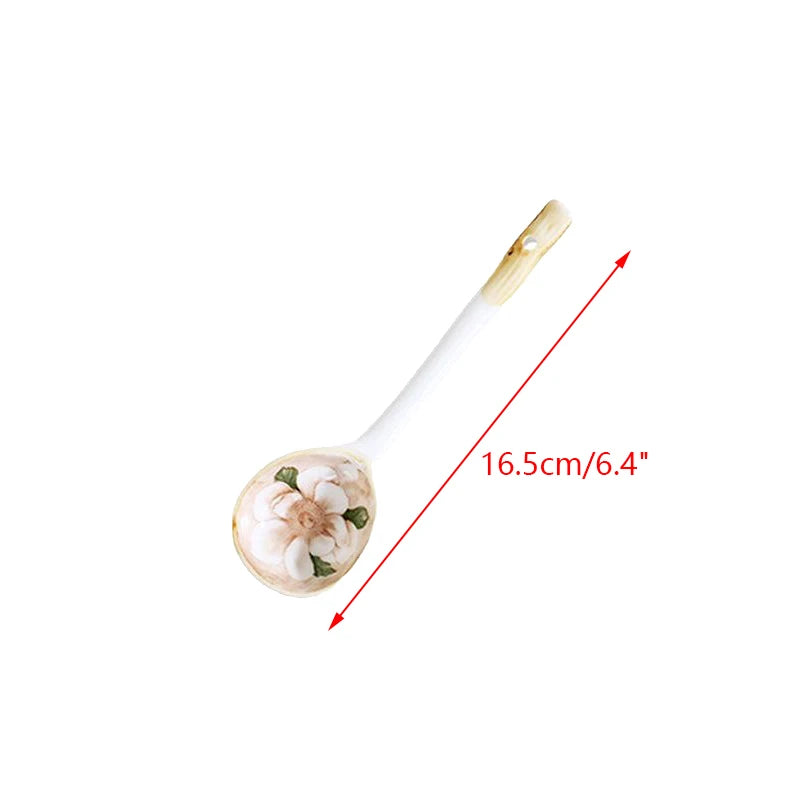 1PCS Ceramic Soup Spoon Cereal Spoon Cute Household Tableware Painted Coffee Spoon Jam Spoon Gift Dessert Scoop Kitchenware