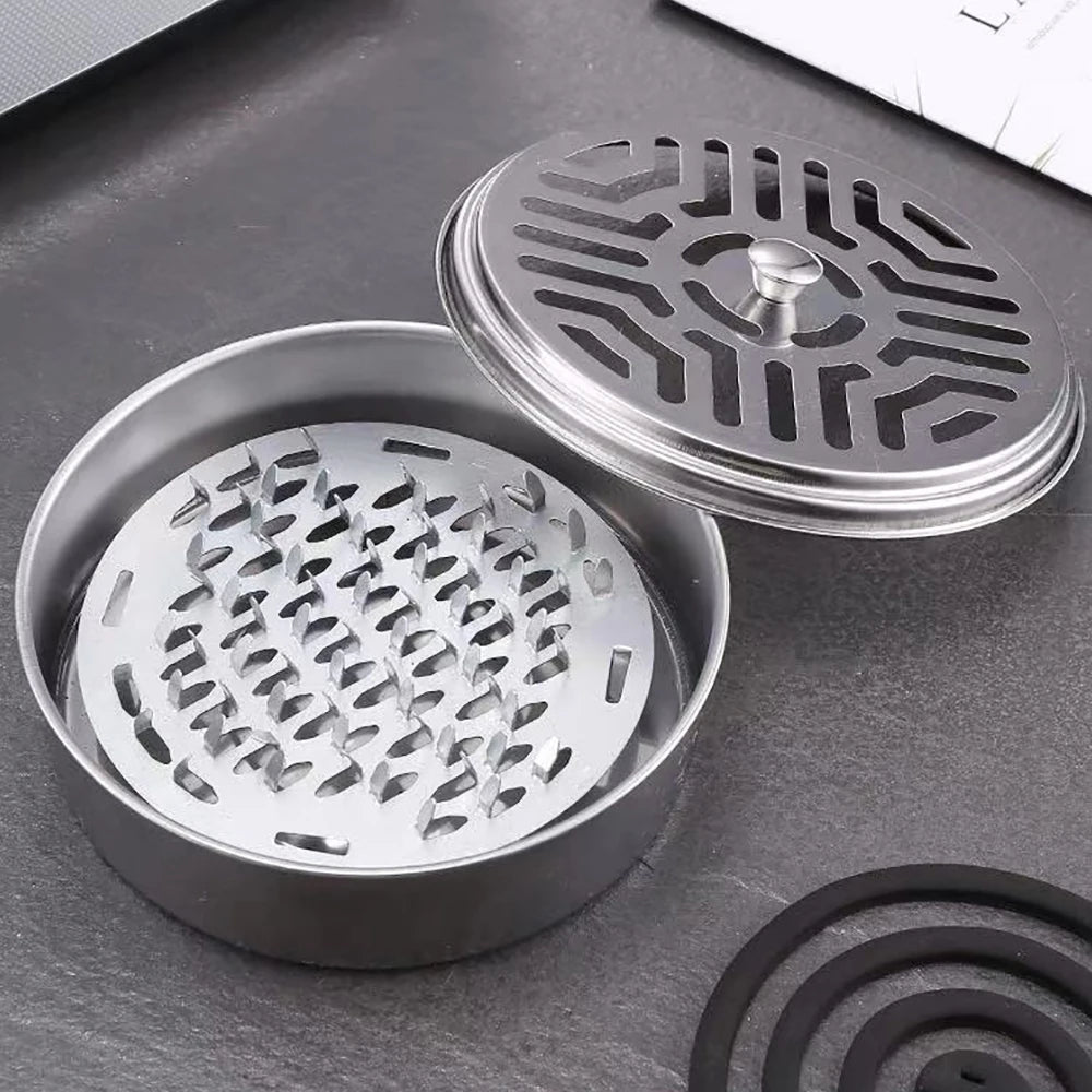 1pc Stainless Steel Mosquito Repellent Incense Box Ash Tray Portable With Cover Household Items Decoration