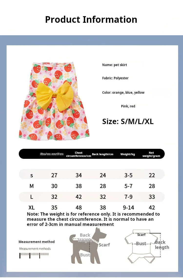 Dog Princess Dress Print Summer with Bowknot Button Sweet Cute Puppy Cat Skirt Thin Pets Wedding Party Chihuahua Clothes