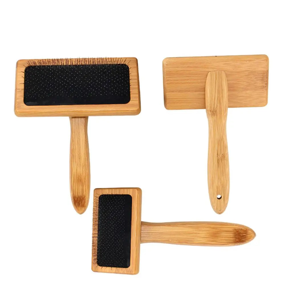 Natural Bamboo Handle Comb and Stainless Steel Hair Brush Dogs Cats Pets Accessories Tools Open Knot Pet Combs Durable Dense