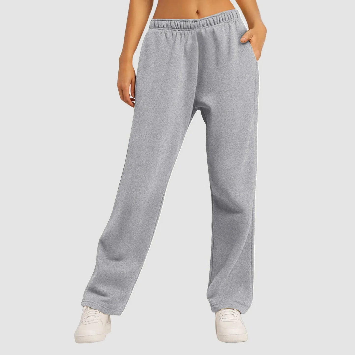 Gray Casual Sweatpants Women Autumn Fleece Lined Wide Leg Pants Joggers Streetwear Basic All-match Loose Sports Trousers Ladies
